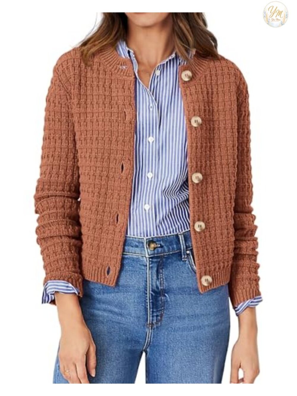 Women's Lightweight Button Up Cardigan Sweater Long Sleeve Crew Neck Knit